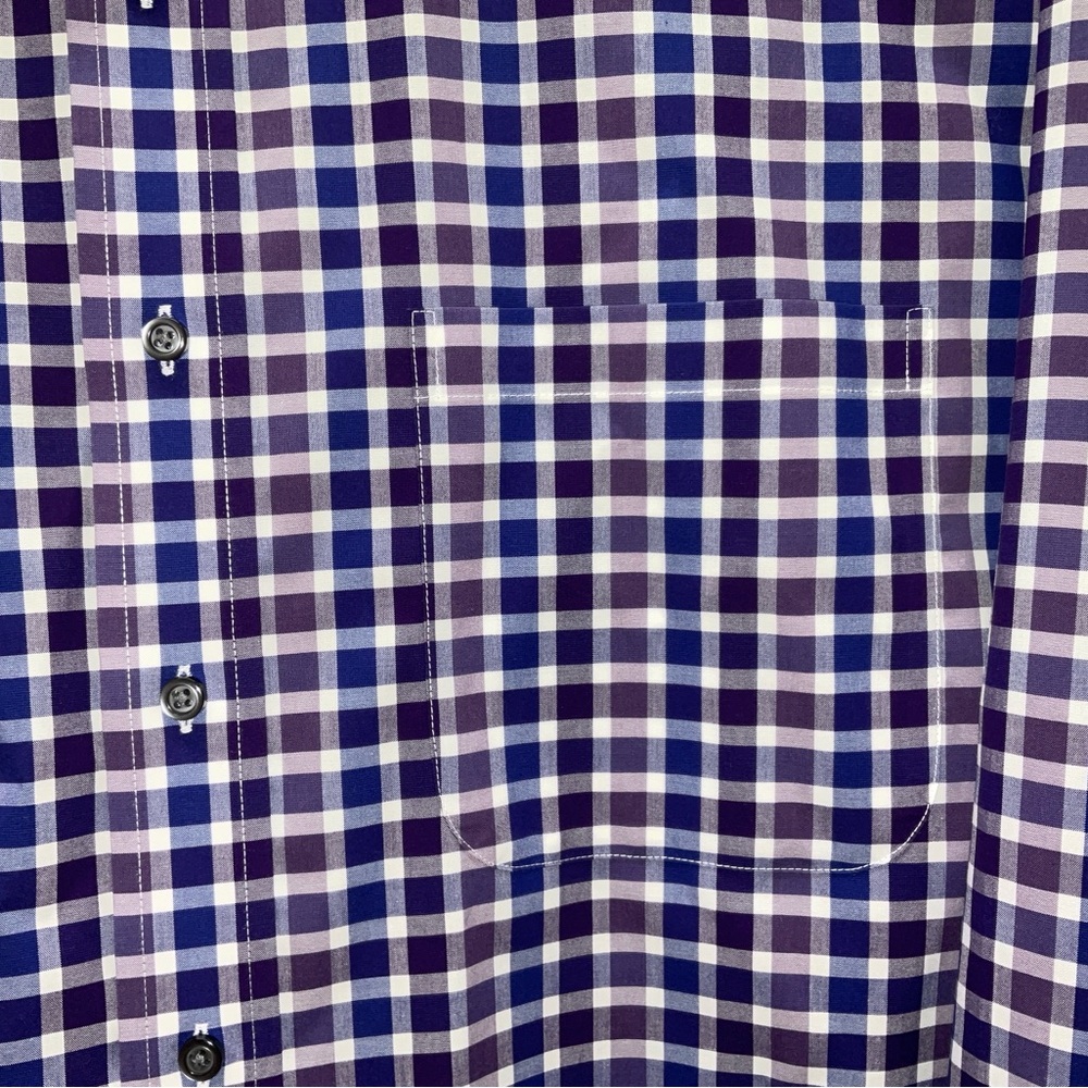 Men’s Jos. A. Bank Traveler Long Sleeve 100% Cotton Shirt Purple & Navy Plaid 2X - Picture 5 of 6